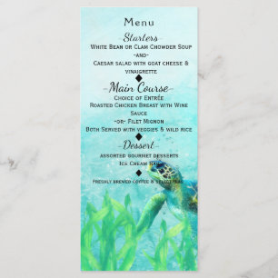 Sea Turtle Ocean Beach Art Hochzeitsmenü Menükarte