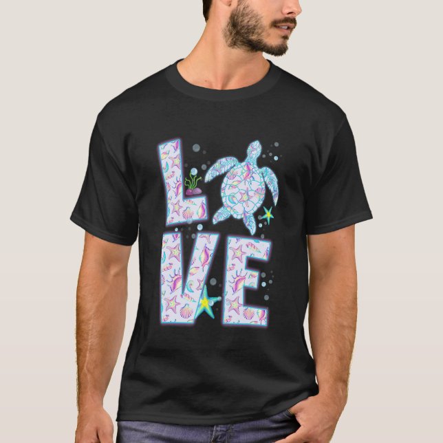 Sea Turtle Ocean Liebe Hologram Hippie Costume T-Shirt (Vorderseite)