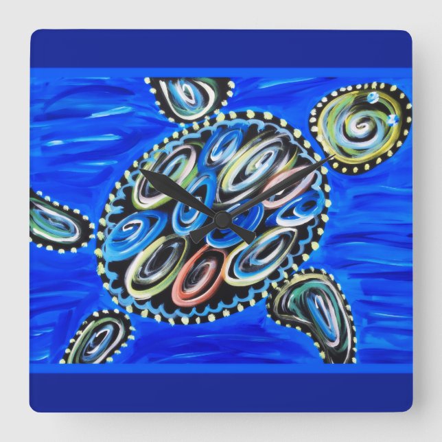 Sea Turtle Ocean Marine Life Summer Beach House Quadratische Wanduhr (Vorderseite)