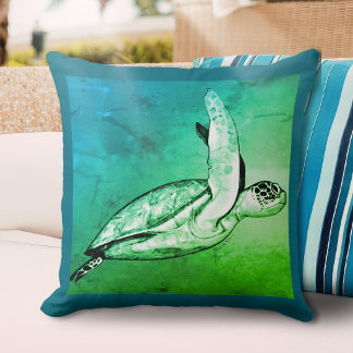 Sea Turtle Original Art Quadrat Kissen