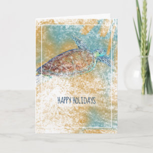 Sea Turtle Painted Art Happy Holidays Card Karte