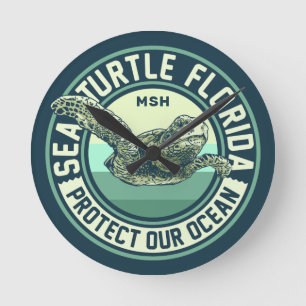 Sea Turtle Protection Custom Monogram Runde Wanduhr