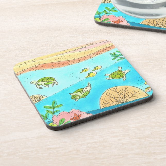 Sea Turtle Rainbow Beach Adventure Happy Place Getränkeuntersetzer (Linke Seite)