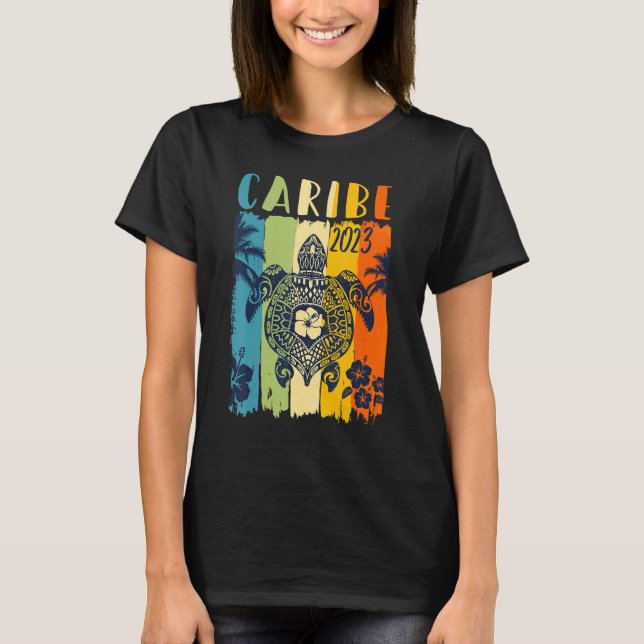 Sea Turtle Retro Caribe Familienurlaub T-Shirt (Vorderseite)