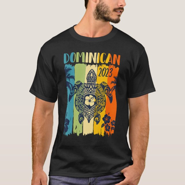 Sea Turtle Retro Dominikanische Republik Familienu T-Shirt (Vorderseite)
