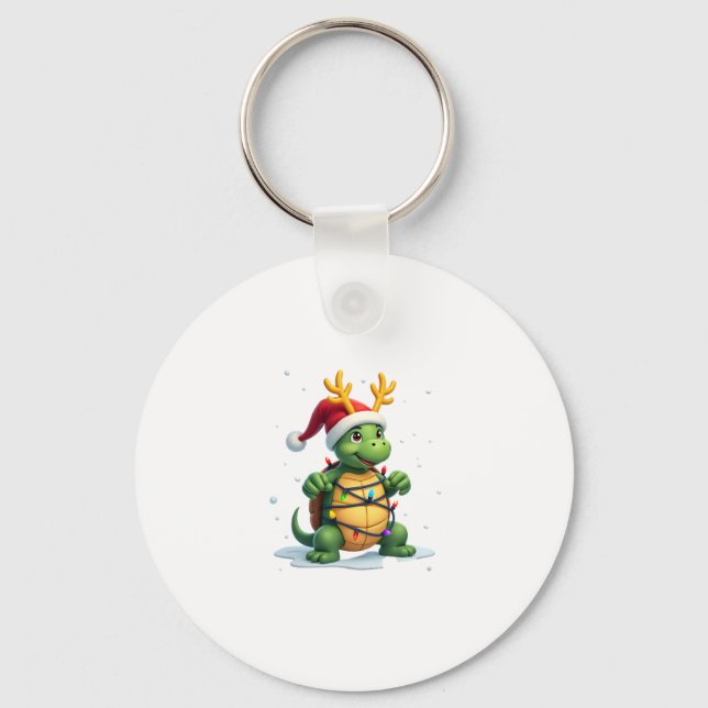 Sea Turtle Santa Christmas Lights Cute Xmas Men Wo Schlüsselanhänger (Vorderseite)