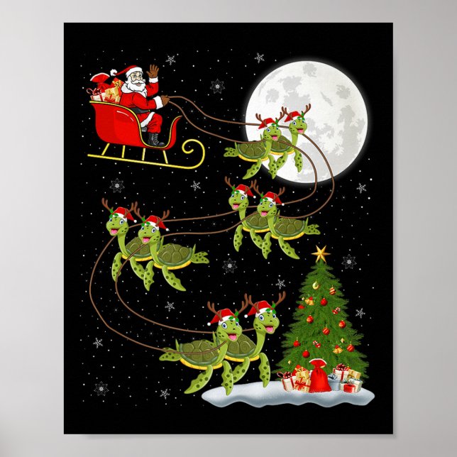 Sea Turtle Santa Sleigh Flying Funny Magical Chris Poster (Vorne)