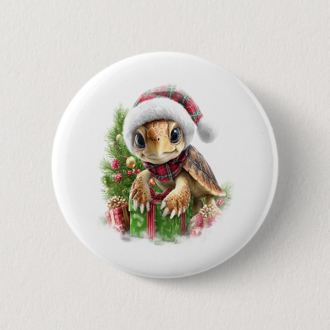Sea Turtle Shirt Weihnachten Weihnachtsmannmütze Button (Vorderseite)