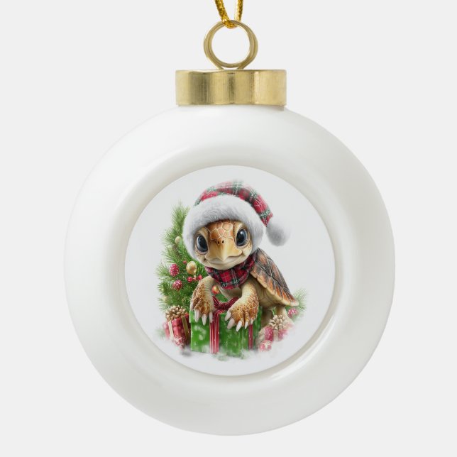 Sea Turtle Shirt Weihnachten Weihnachtsmannmütze Keramik Kugel-Ornament (Vorderseite)