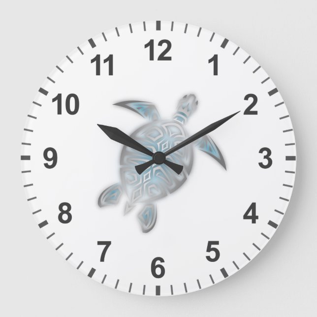 Sea Turtle Silver White Coastal Maritime Große Wanduhr (Vorderseite)