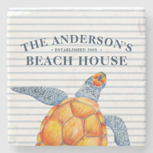 Sea Turtle Strip Beach House Stone Untersetzer