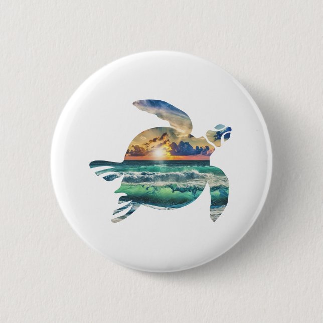 Sea Turtle Sunset Beach Button (Vorderseite)