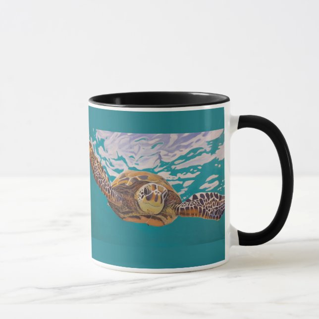 Sea turtle swimming in turquoise water tasse (Rechts)