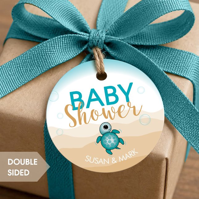 Sea Turtle Theme Baby Shower Circle Tag Geschenkanhänger (Von Creator hochgeladen)