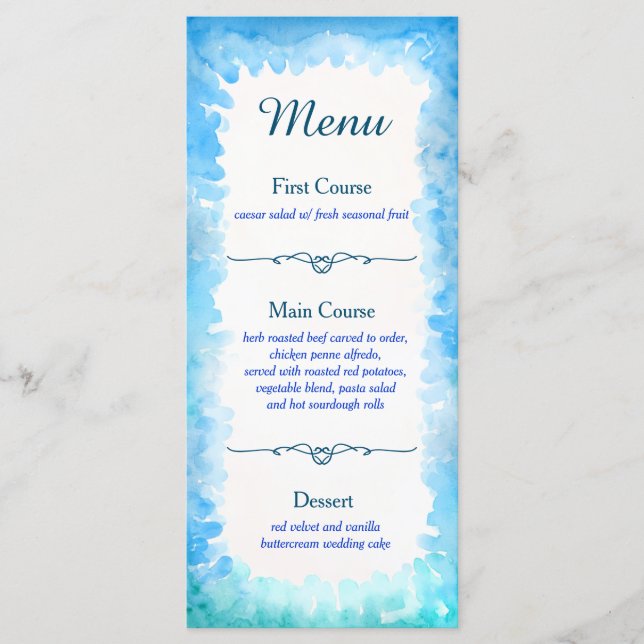 Sea Turtle Theme Custom Menu Cards | Blau und Grün Menükarte (Vorderseite)