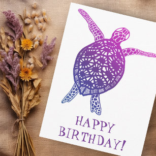 Sea Turtle Tortoise GLÜCKLICH GEBURTSTAG! Violett Postkarte