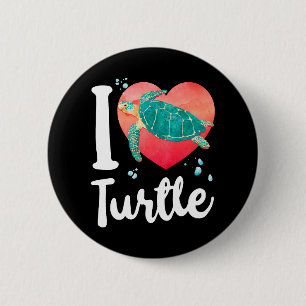 Sea Turtle Tortoise Herz I Liebe Button