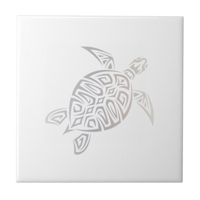 Sea Turtle Tribal Beige Weiße Minimalkonstruktion Fliese (Vorderseite)