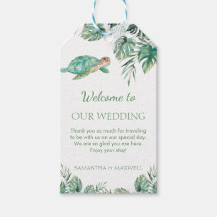 Sea Turtle Tropical Blätter Wasserfarbenhochzeit Geschenkanhänger