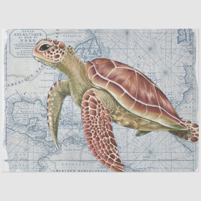 Sea Turtle Vintag Map Nautic Beach Seidenpapier (Vorderseite)