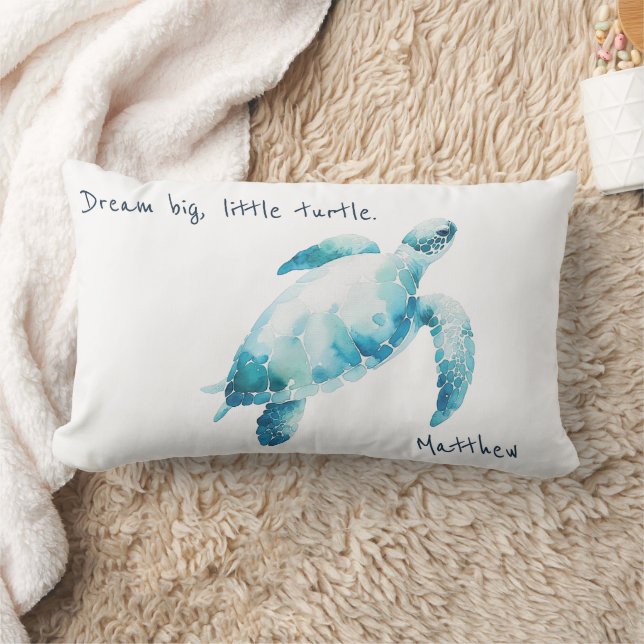 Sea Turtle Watercolor Blaues Kinderzimmer Lendenkissen (Decke)