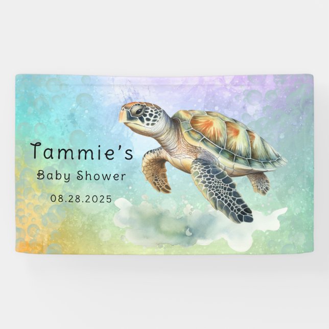 Sea Turtle Watercolor farbene Bläschen Babydusche Banner (Horizontal)