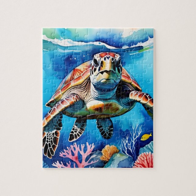 Sea Turtle Watercolor Tropical Ocean Puzzle (Vertikal)