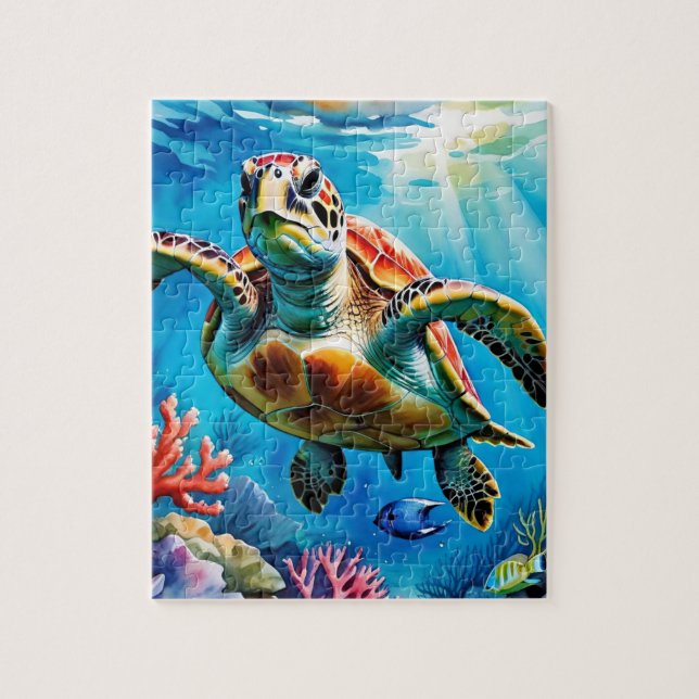 Sea Turtle Watercolor Tropical Ocean Puzzle (Vertikal)