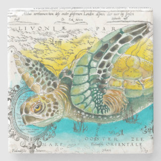 Sea Turtle Watercolor Vintage Karte Steinuntersetzer