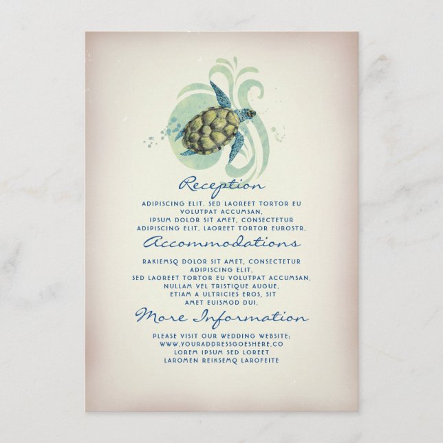 Sea Turtle Wedding Information Guest Begleitkarte (Vorderseite)