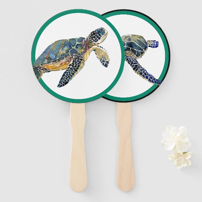 Sea Turtle Wildlife Amphibien Wildlife Hand Fan Fächer (Vorne und Hinten)