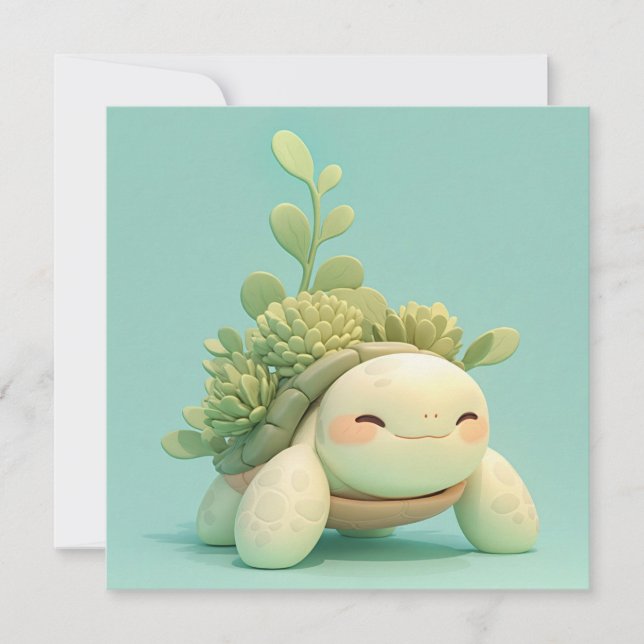 Sea Turtle with Green Succulent Garden Postcard (Vorderseite)