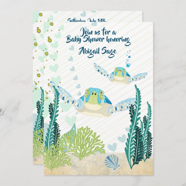 Sea Turtles and Hearts Beach Baby Dusche Einladung (Vorne/Hinten)