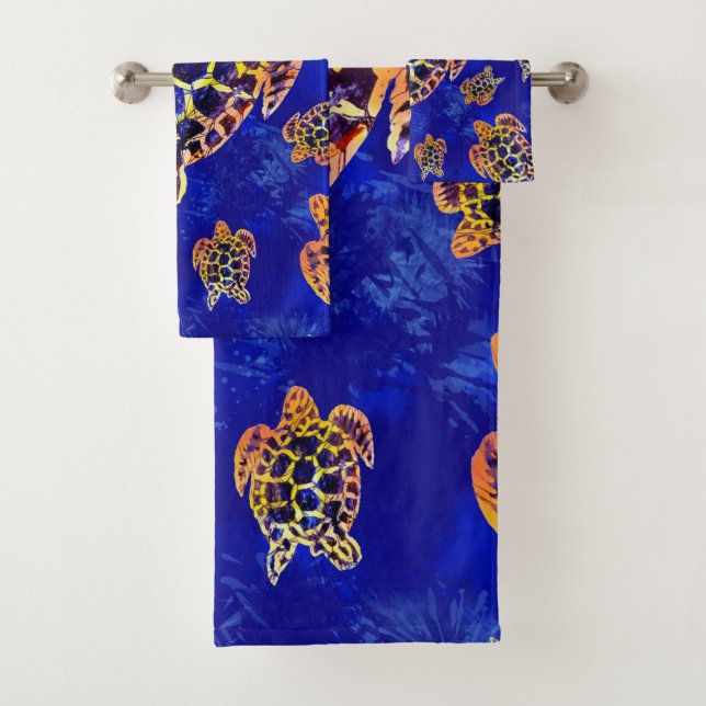 Sea Turtles Batik African Art Badhandtuch Set (Insitu)
