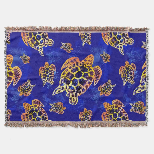 Sea Turtles Batik African Art Decke (Vorderseite)
