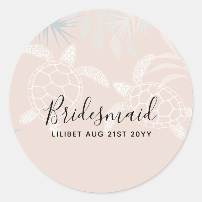 Sea Turtles Beach Coral und türkisfarbenes Brautpa Runder Aufkleber (Vorderseite)