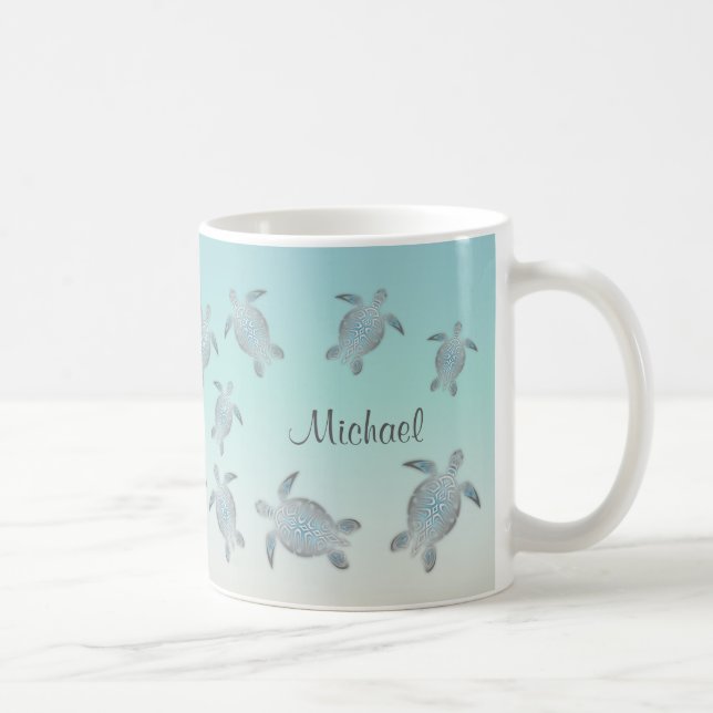 Sea Turtles Beach Style Monogram Coastal Kaffeetasse (Rechts)