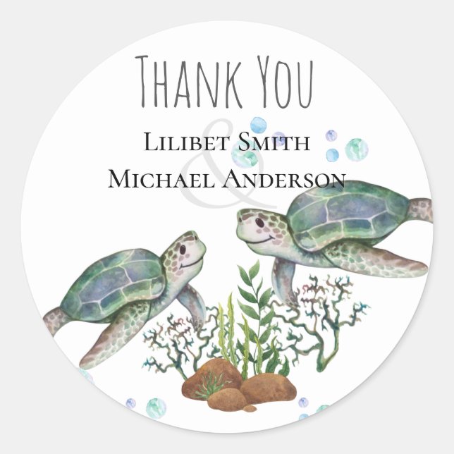 Sea Turtles Beach Wedding Classic Round Sticker (Vorderseite)