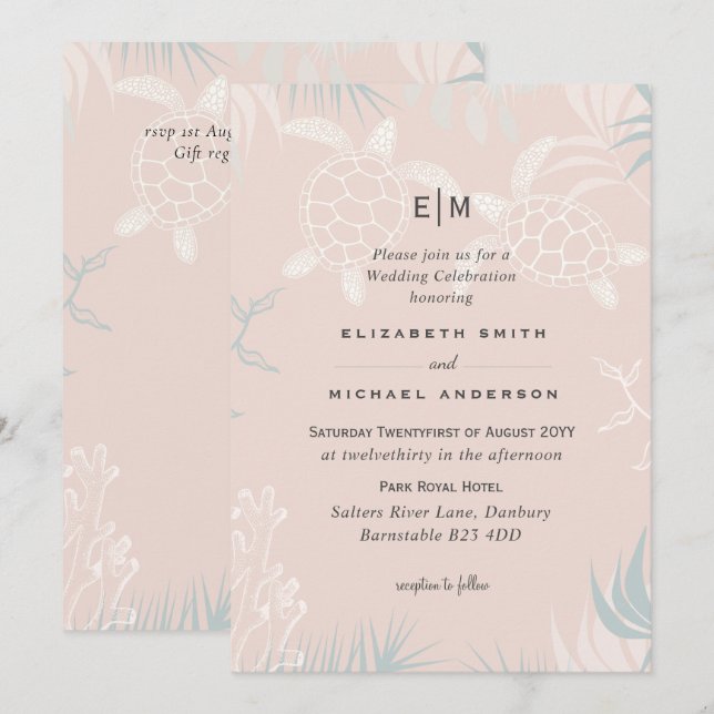 Sea Turtles BEACH Wedding Coral Aquamarin Türkis (Vorne/Hinten)