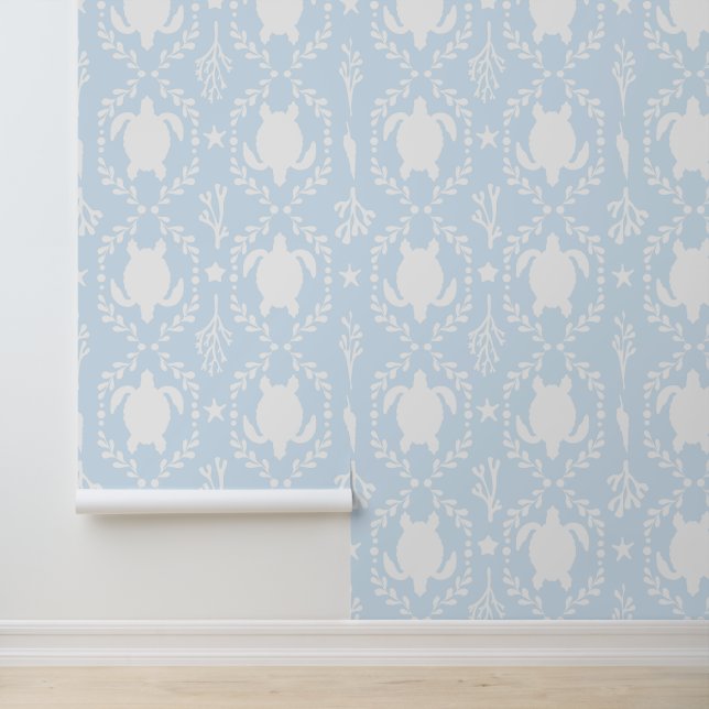 Sea Turtles Coastal White and Light Blue Tapete (Anwendung)