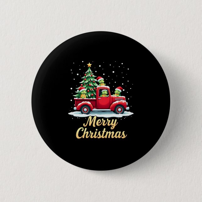 Sea Turtles Driving Christmas Tree Truck Turtle Ch Button (Vorderseite)