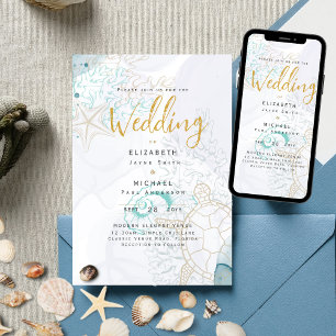 Sea Turtles Ocean Life Beach Aquamarin Hochzeit Einladung