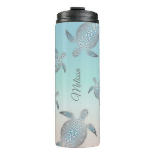 Sea Turtles Patterns Beach Style Monogram Thermosbecher