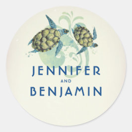 Sea Turtles Tropical Seaside Wedding Runder Aufkleber