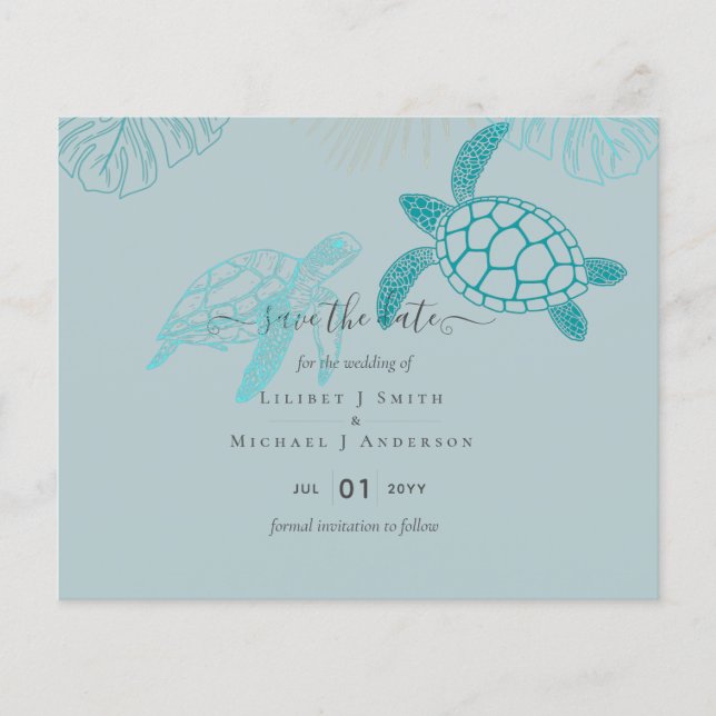 Sea Turtles Wedding Modern Line Art (Vorderseite)