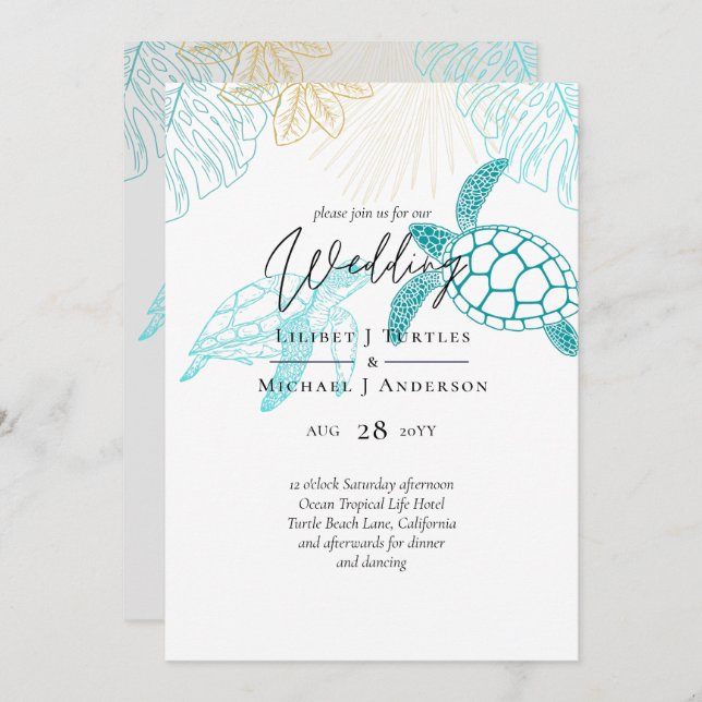 Sea Turtles Wedding Modern Line Art (Vorne/Hinten)