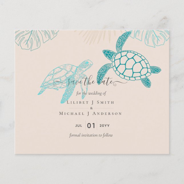 Sea Turtles Wedding Modern Line Art Flyer (Vorne)