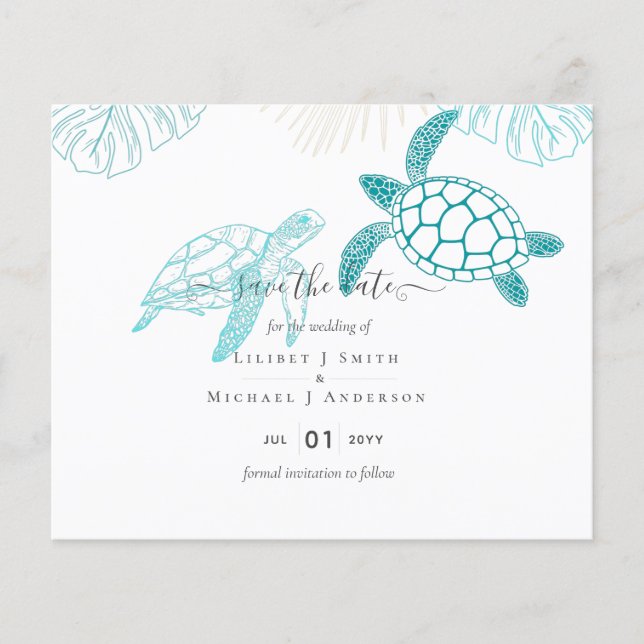 Sea Turtles Wedding Modern Line Art Flyer (Vorne)