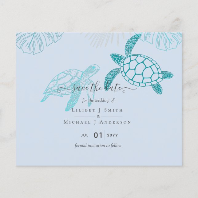 Sea Turtles Wedding Modern Line Art Flyer (Vorne)