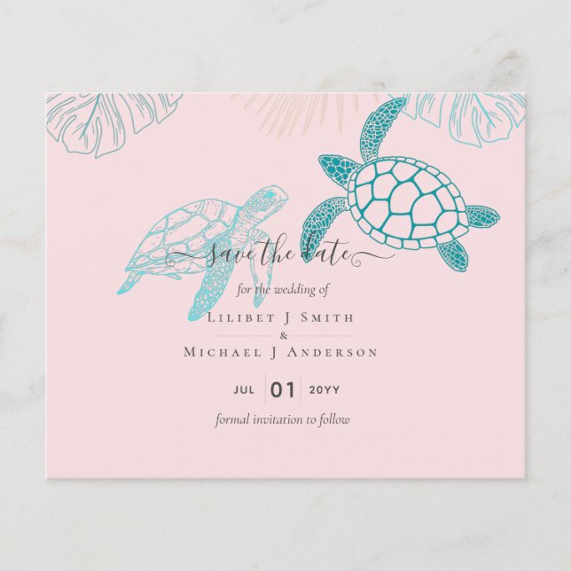 Sea Turtles Wedding Modern Line Art Flyer (Vorne)